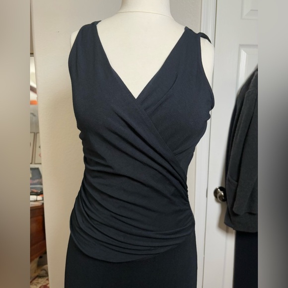 Cabi Ruched Black Sleeveless Faux Wrap Midi Dress. Size M, Comfortable, Soft. - Picture 2 of 11